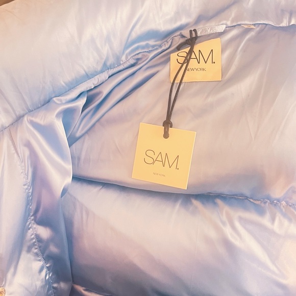 New with tags, never worn SAM NY blue goose feather coat with detachable hood - Picture 9 of 12